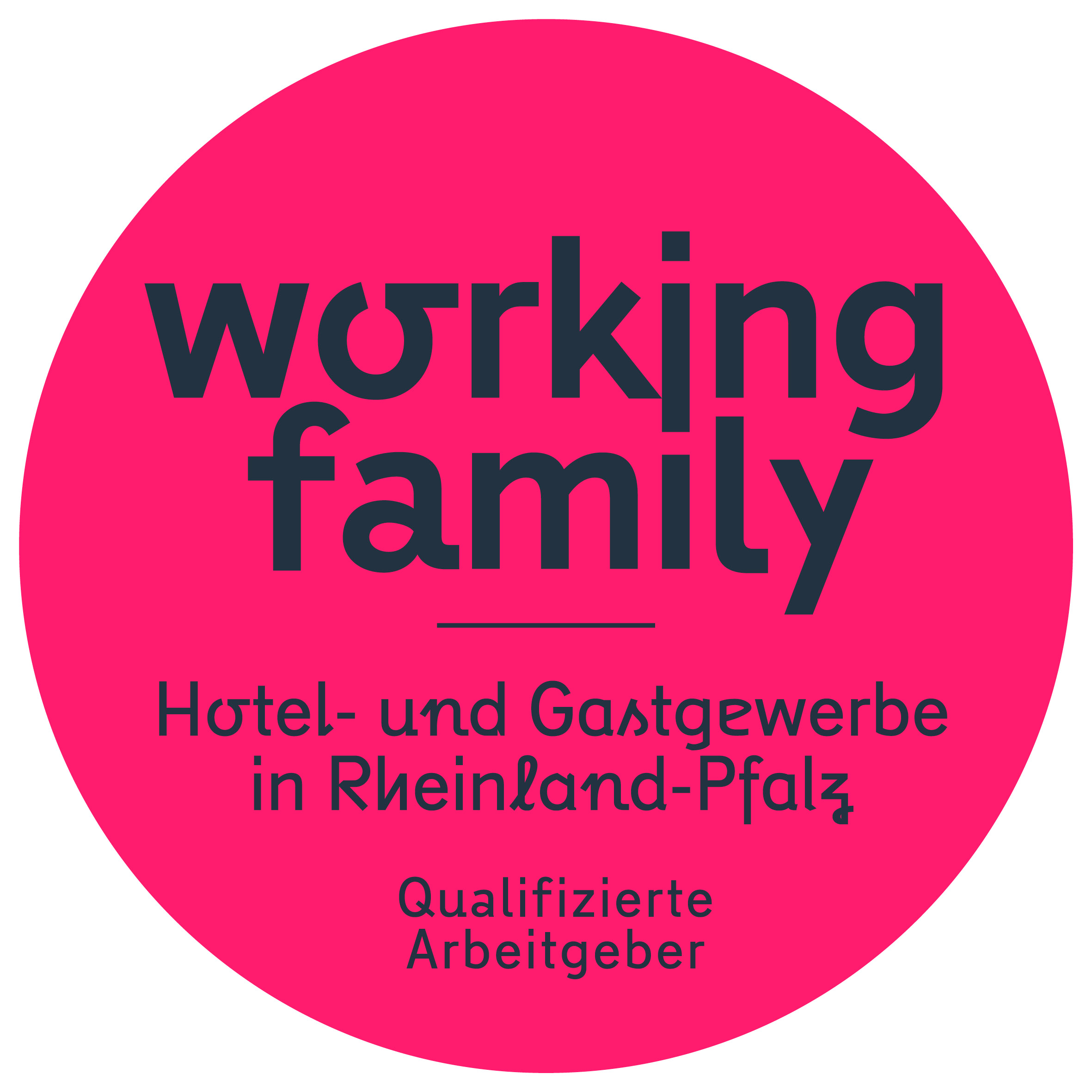 Logo Working Family - Pinkfarbener Kreis mit grauer Schrift
